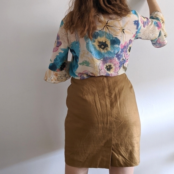 1990’s Minimalist Coffee Linen Skirt with Pockets - Picture 5 of 6